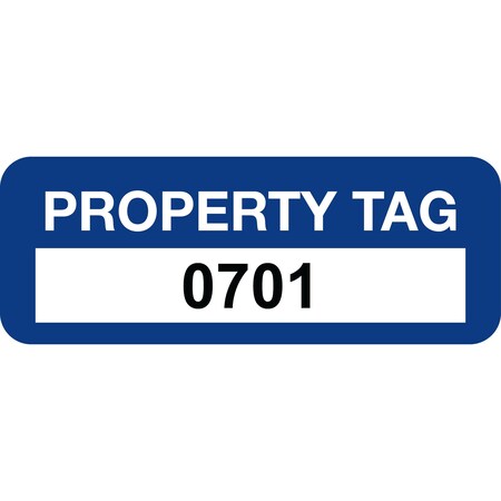 Lustre-Cal Property ID Label PROPERTY TAG Polyester Dark Blue 2in x 0.75in Serialized 0701-0800, 100PK 253744Pe1Bd0701